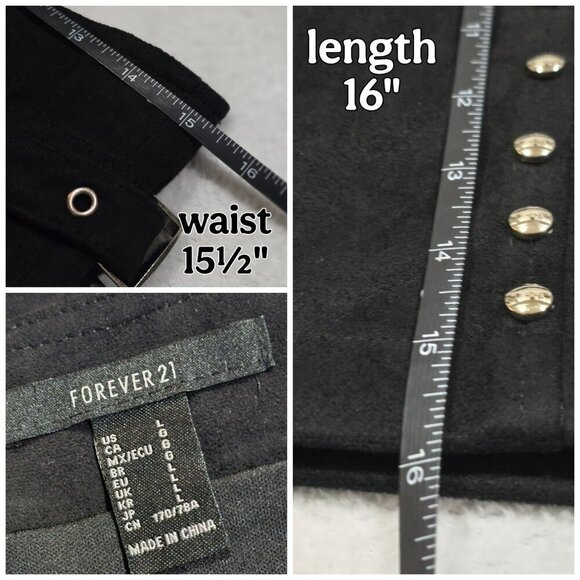 Forever 21 ✦ Black Vegan Suede Mini Skirt ✦ Silver Western Buckles Rivet Details - Picture 8 of 10
